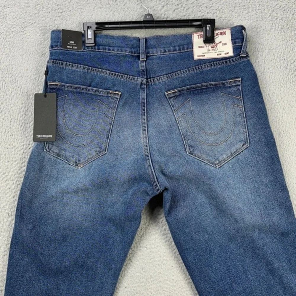 True Religion Mens Geno Relaxed Slim Jeans 34 Blue 5 Pockets Stretch Casual NEW